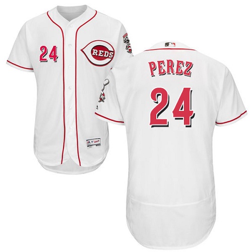 Reds #24 Tony Perez White Flexbase Authentic Collection Stitched MLB Jersey - Click Image to Close